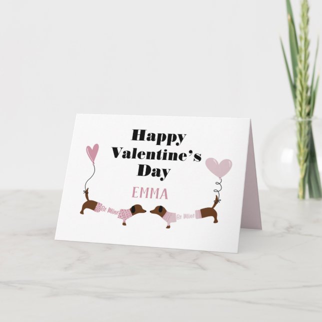 Cute Kissing dachshund Dogs Custom Valentines  Holiday Card (Front)