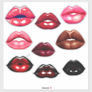 Cute Kissing Lips-Pink-Red-Maroon-Brown-Black Sticker