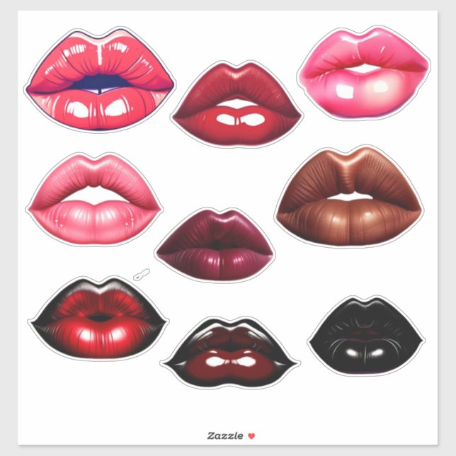 Cute Kissing Lips-Pink-Red-Maroon-Brown-Black Sticker (Sheet)