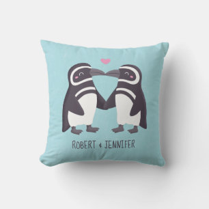 Cute Kissing Penguins, Mate for Life Throw Pillow