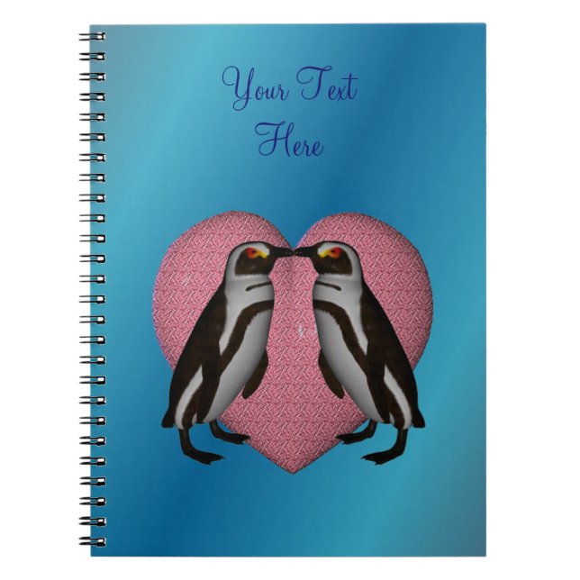 Cute Kissing Penguins Pink Heart Personalized  Notebook (Front)