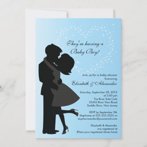 Cute Kissing Pregnant Couple in Love Baby Shower Personalized Invites