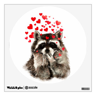 Cute Kissing Raccoon Funny Love Hearts Wall Sticker