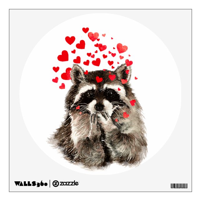 Cute Kissing Raccoon Funny Love Hearts Wall Sticker (Front)