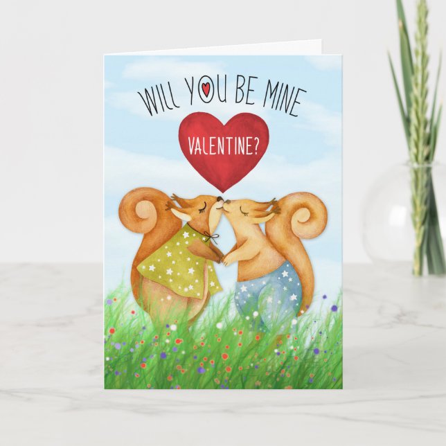 Cute Kissing Squirrels for Valentine's Day Holiday Card (Front)