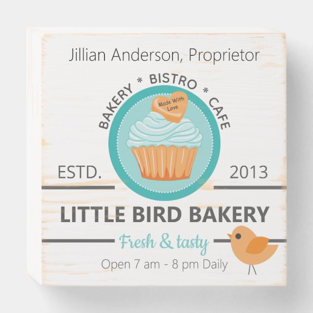 Cute Kitchen Bakery Cupcake Wooden Box Sign (Front Horizontal)