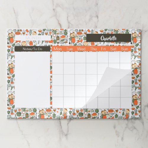 Cute Kitchen Chef Personalized Monthly Calendar Paper Pad