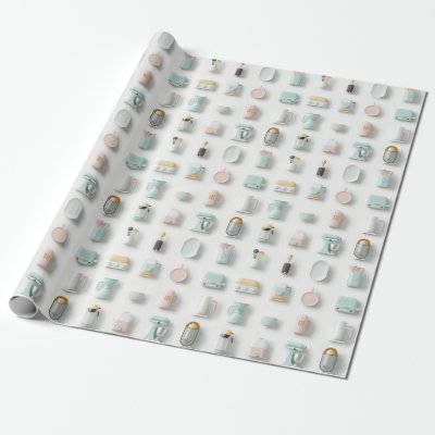 Cute kitchen gadget icons pattern wrapping paper