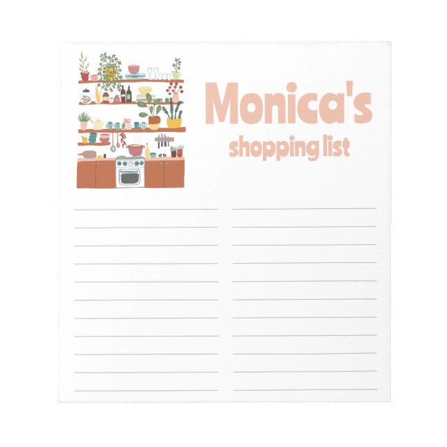 Cute Kitchen Illustration Grocery Shopping List Notepad (Front)