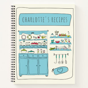 Cute Kitchen Illustration Personalized Recipe Notebook