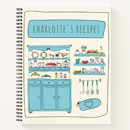 Cute Kitchen Illustration Personalized Recipe Notebook