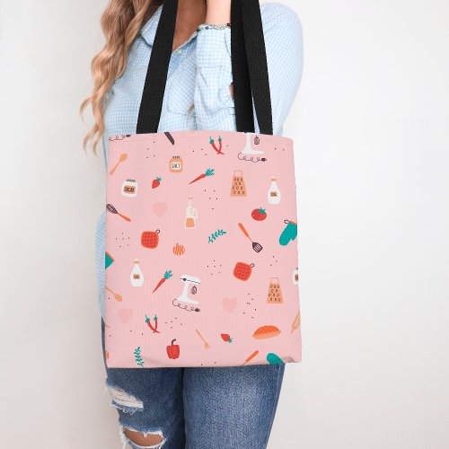 Cute Kitchen Pattern Tote Bag Cooking Utensils 