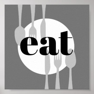 cute kitchen quote word art modern style eat poster