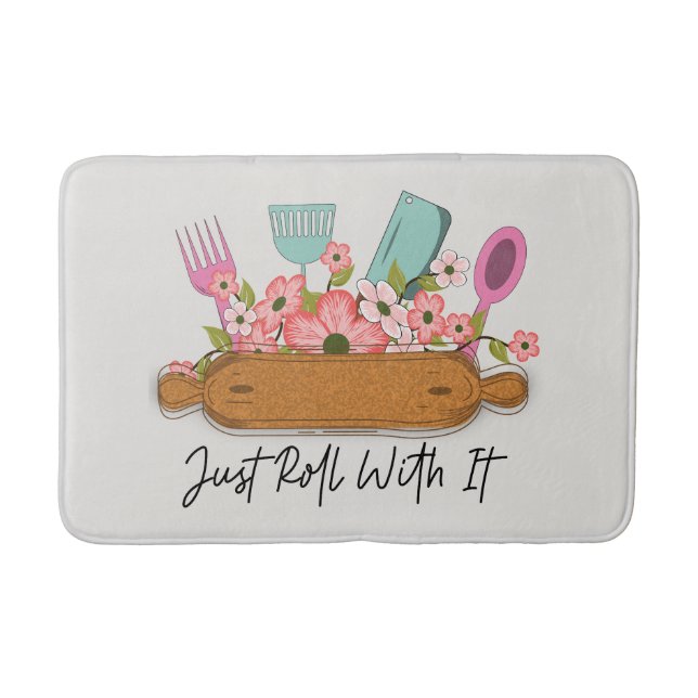 Cute kitchen rolling pin word art  bath mat (Front)