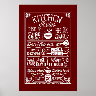 cute kitchen rules word art poster