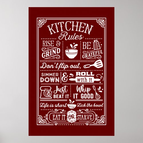cute kitchen rules word art poster