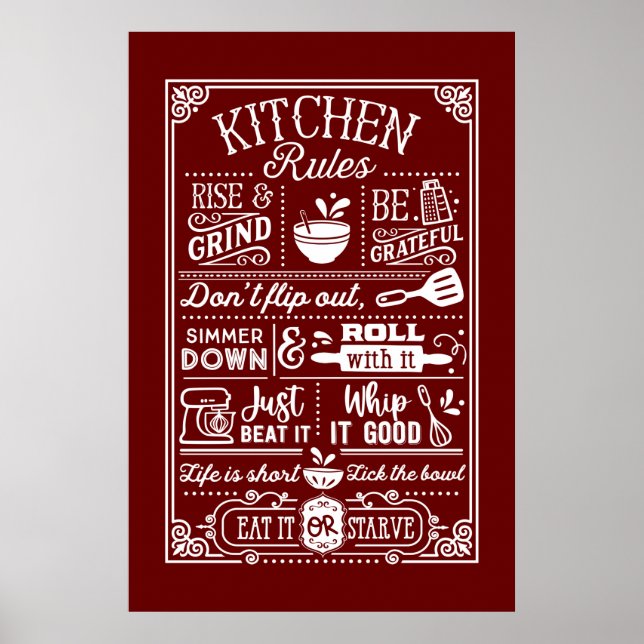 cute kitchen rules word art poster (Front)