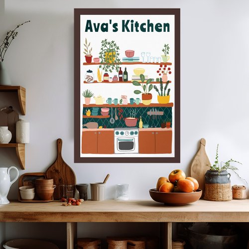 Cute Kitchen Shelves CUSTOM NAME Illustration Art  Poster