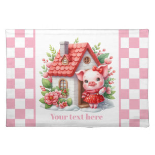 Cute kitchen table pig lovers customizable  cloth placemat