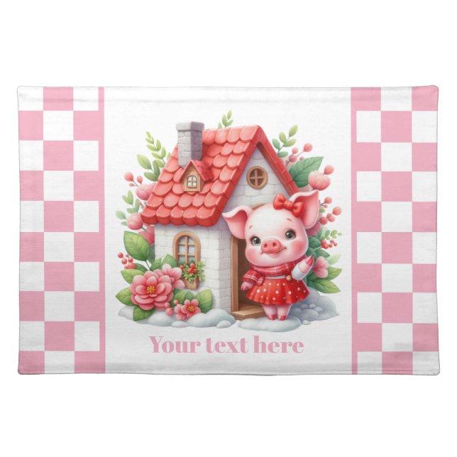 Cute kitchen table pig lovers customizable  cloth placemat (Front)