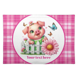 Cute kitchen table pig lovers customizable  cloth placemat