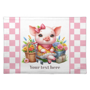 Cute kitchen table pig lovers customizable  cloth placemat