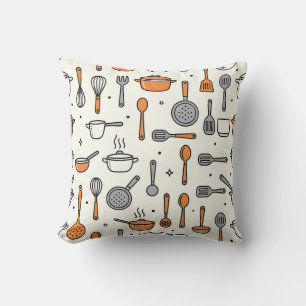 Cute Kitchen Tools Pattern Throw Pillow