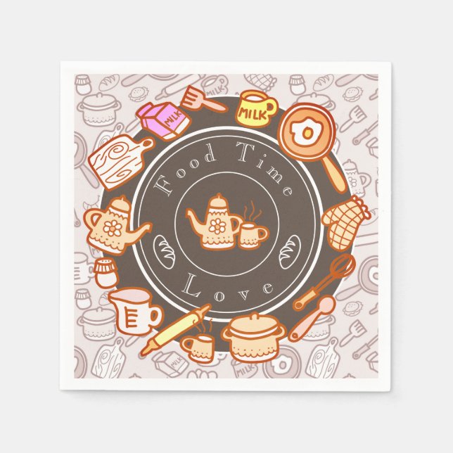 Cute Kitchenware Brown Napkins (Front)