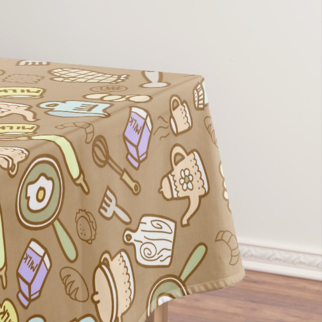 Cute Kitchenware Brown Tablecloth (In Situ)