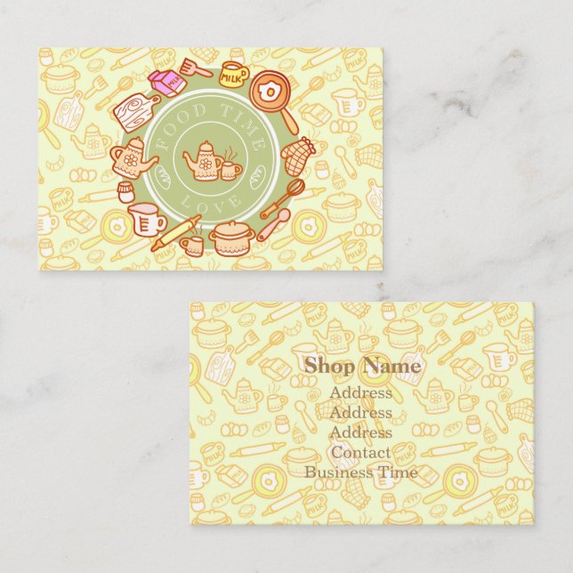 Cute Kitchenware Green Business Card (Front/Back)