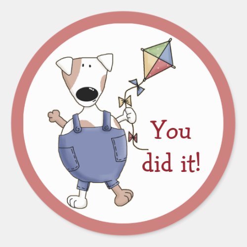 Cute Kite Puppy Dog Personalized You Did It Reward Classic Round Sticker