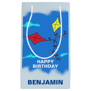 Cute Kites Blue Happy Birthday Name Kids Small Gift Bag