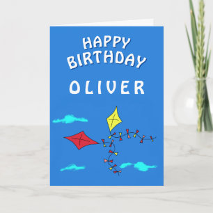 Cute Kites Blue Red Yellow Happy Birthday Kids Card