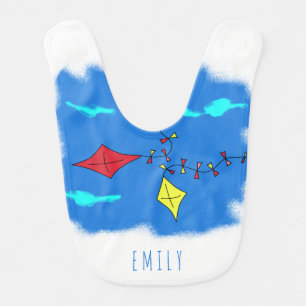 Cute Kites Drawing Baby Name Bib
