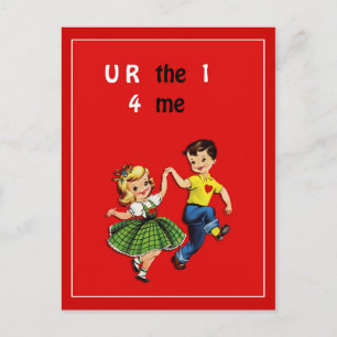 Cute Kitsch Vintage Valentine's Day Red Postcard