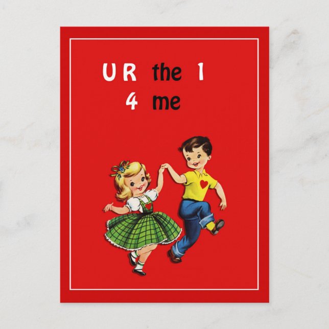 Cute Kitsch Vintage Valentine's Day Red Postcard (Front)