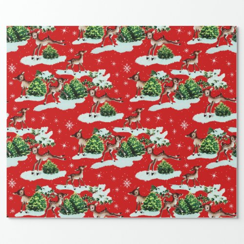 Cute Kitschy Retro Christmas Reindeer Wrapping Paper