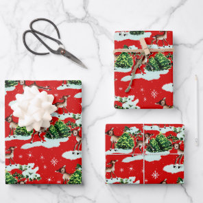 Cute Kitschy Retro Christmas Reindeer Wrapping Paper Sheets