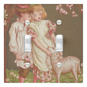 Cute Kitschy Vintage Valentine, Children with Lamb Light Switch Cover