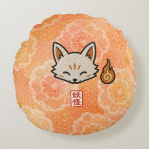 Cute Kitsune Round Pillow Japanese Fox Spirit Yo