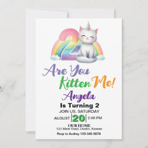 Cute Kitten 2nd Birthday Party Invitation