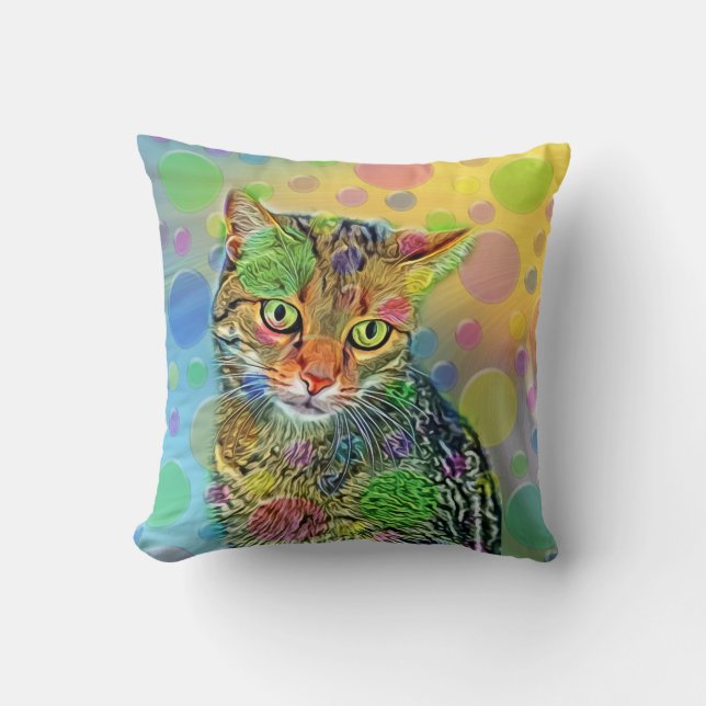Cute kitten - abstract - colorful painting throw pillow (Front)
