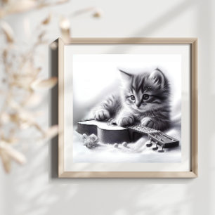 Cute Kitten Acoustic Guitar and Blanket Pencil Poster