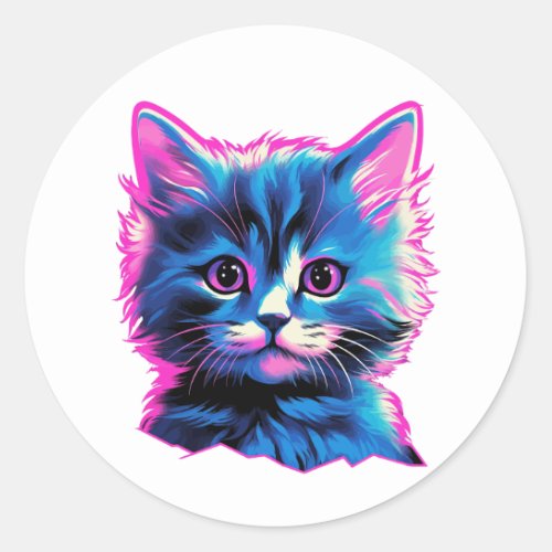 Cute Kitten Aesthetic Futuristic Classic Round Sticker