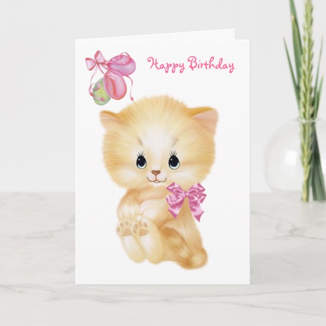 Cute Kitten and balloons - Happy Birthday Card (Front)