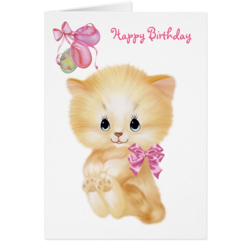 Cute Kitten and balloons - Happy Birthday Card | Zazzle