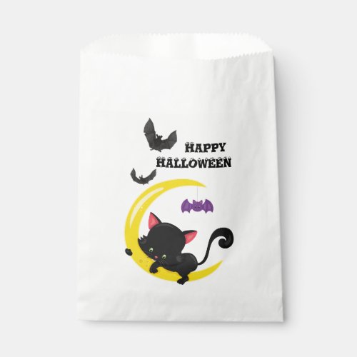 Cute Kitten and Bats Halloween Favor Bag