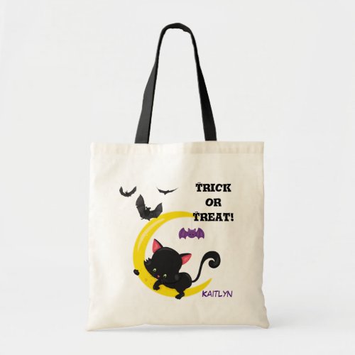 Cute Kitten and Bats Kids Halloween Trick or Treat Tote Bag