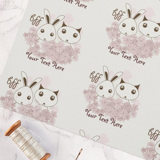 Cute Kitten and Bunny Animal Friends Custom Fabric
