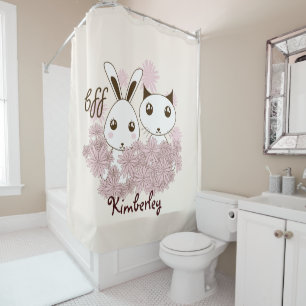 Cute Kitten and Bunny Animal Friends Girls Kids Shower Curtain